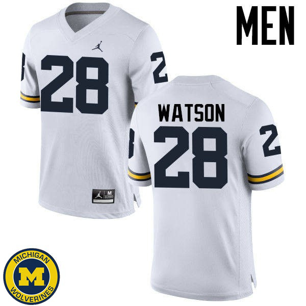 Men Michigan Wolverines #28 Brandon Watson White Embroidery Jersey